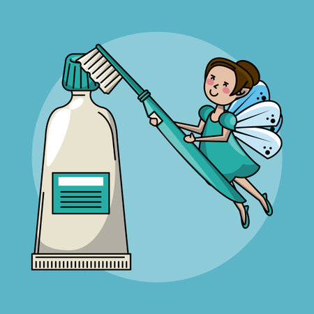 Tooth fairy and dental care hygiene cute cartoons vector illustration graphic designのイラスト素材