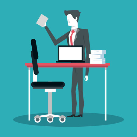 Businessman working with computer at office vector illustration graphic designのイラスト素材
