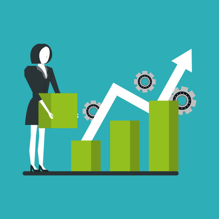 Businesswoman on profit statistics bars vector illustration graphic designのイラスト素材