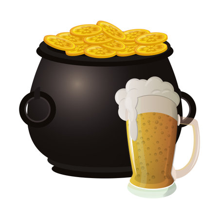 Beer and pot with irish coins vector illustration graphic designのイラスト素材