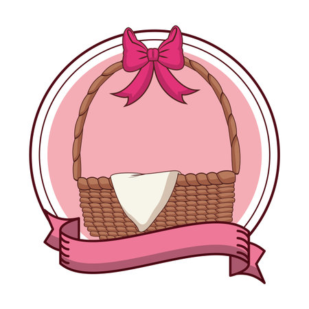 Empty easter eggs basket round emblem with blank ribbon banner vector illustration graphic designのイラスト素材