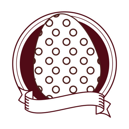 Easter egg round emblem with blank ribbon banner brown and white lines vector illustration graphic designのイラスト素材