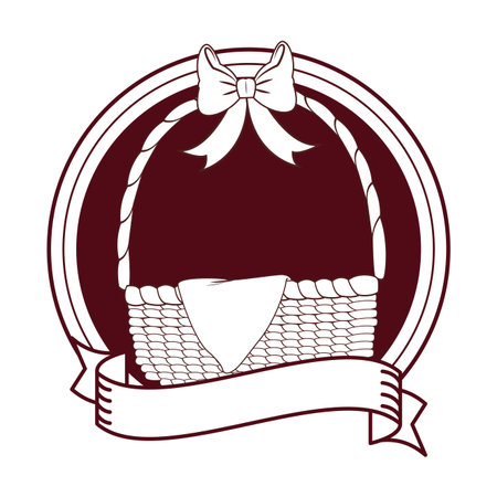 Empty easter eggs basket round emblem with blank ribbon banner brown and white lines vector illustration graphic designのイラスト素材