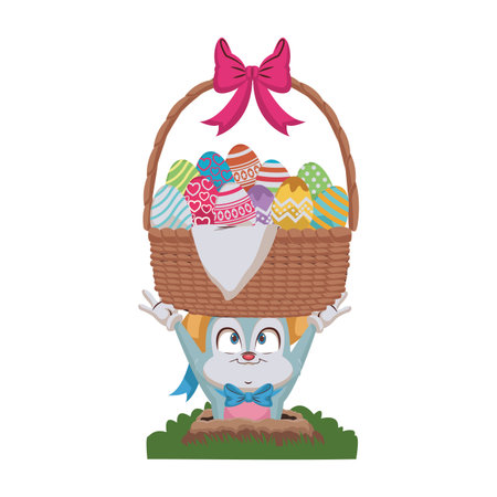 Rabbit holding basket with easter eggs cartoons vector illustration graphic designのイラスト素材