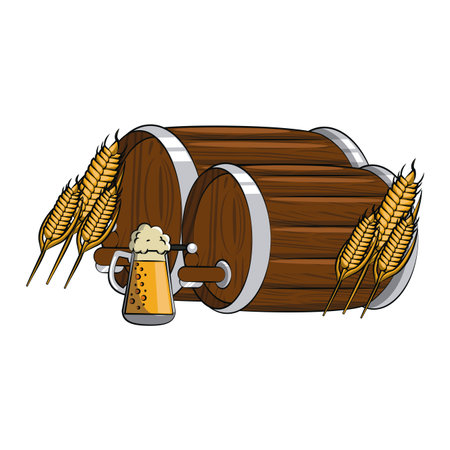 Beer barrels and cup with wheat vector illustration graphic designのイラスト素材