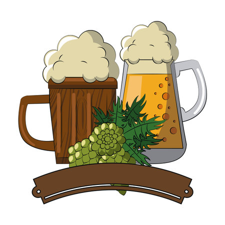 Beer cups and hop with banner vector illustration graphic designのイラスト素材