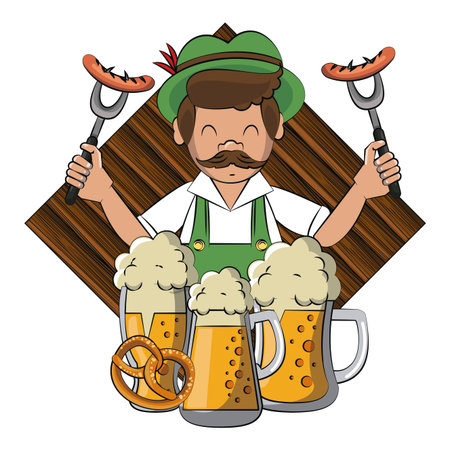 Bavarian man with sausages and beers vector illustration graphic designのイラスト素材
