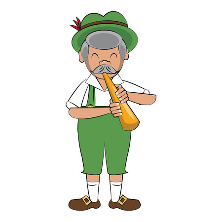 Bavarian man with horn instrument vector illustration graphic designのイラスト素材