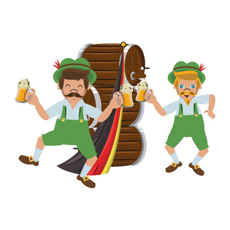 Bavarian mens with beers bottles vector illustration graphic designのイラスト素材