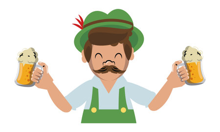 Bavarian man holding beer cups vector illustration graphic designのイラスト素材
