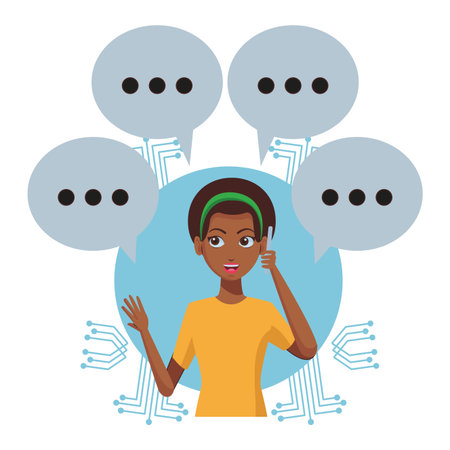 Woman texting with smartphone over microcircuit background vector illustration graphic designのイラスト素材