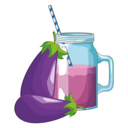 Eggplant detox juice mason jar vector illustration graphic designのイラスト素材