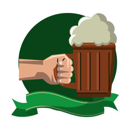 Saint patricks day hand beer cup emblem blank ribbon banner vector illustration graphic designのイラスト素材