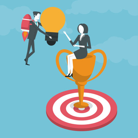 Business partners doing teamwork with elements and ideasのイラスト素材