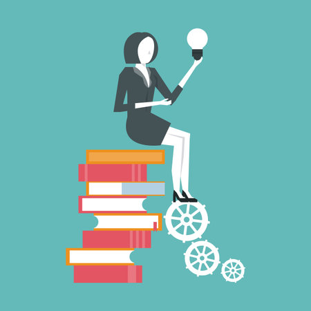 businesswoman applying knowledge and ideas vector illustration graphic designのイラスト素材