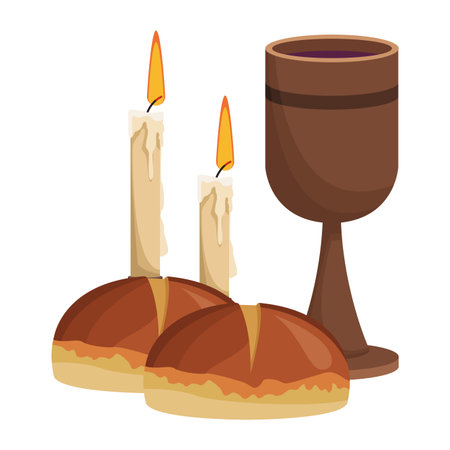 Christian chalice candles and bread elements and symbols vector illustration graphic designのイラスト素材