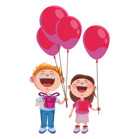 Cute and happy childrens with balloons vector illustration graphic designのイラスト素材