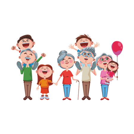 Grandparents and grandchildrens with balloon vector illustration graphic design