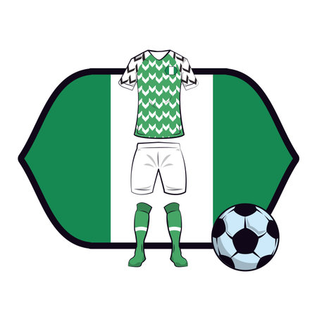 Nigeria soccer uniform with ball over flag emblem vector illustration graphic designのイラスト素材