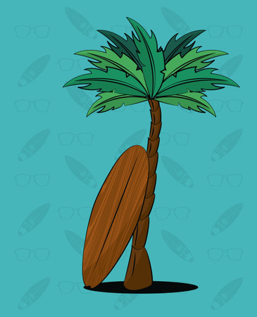 surfboard and palm trees lifestyle frame poster vector illustration graphic designのイラスト素材