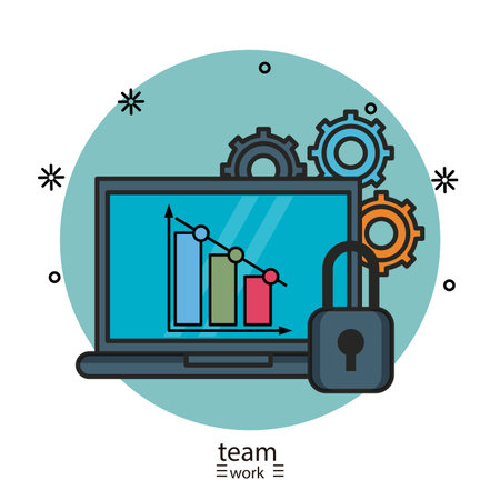 Business teamwork and technology devices cartoon vector illustration graphic designのイラスト素材