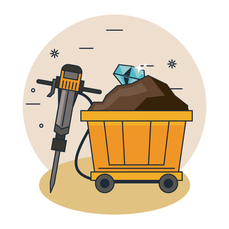 Diamonds mining cart and pick cartoons vector illustration graphic designのイラスト素材
