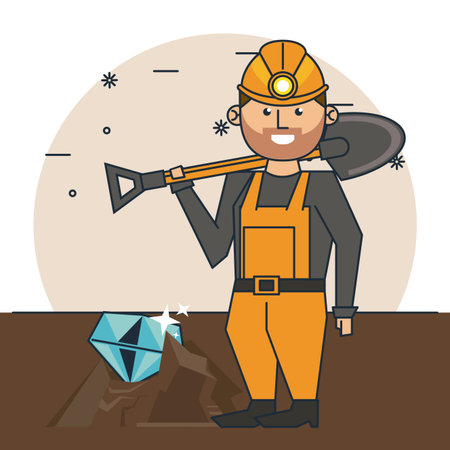 Mining worker with tool at mine cartoons vector illustration graphic designのイラスト素材