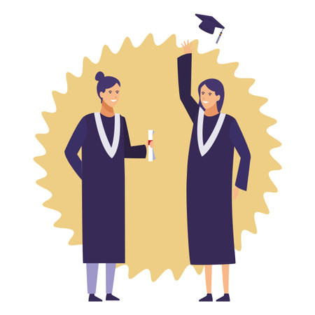 Students with gowns on graduation celebration vector illustration graphic designのイラスト素材