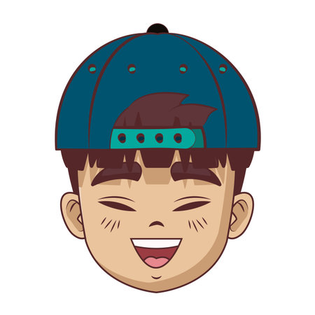 Asian man face with cap hat vector illustration graphic designのイラスト素材