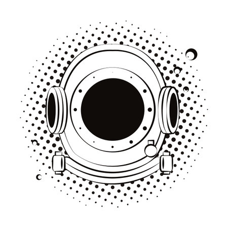 Antique diving helmet pop art in black and white vector illustration graphic designのイラスト素材