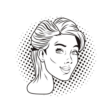 Pop art woman cartoon face in black and white vector illustration graphic designのイラスト素材