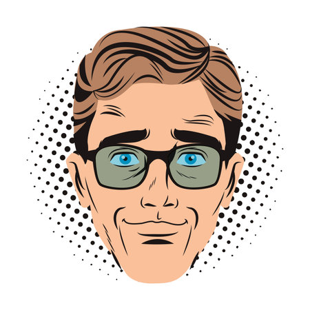 Pop art man face with glasses cartoon vector illustration graphic designのイラスト素材