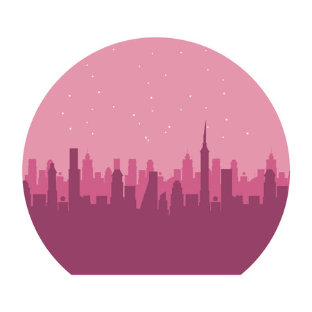 Cityscape at night skyline scenery round icon vector illustration graphic designのイラスト素材