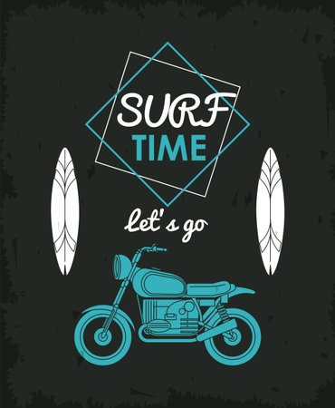 Surf and summer time card with cartoons vector illustration graphic designのイラスト素材