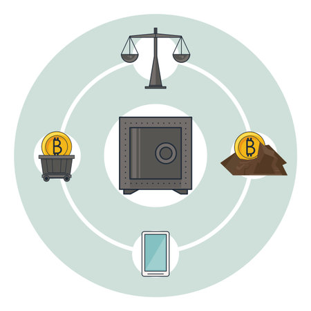 bitcoin mining safe and smartphone vector illustration graphic designのイラスト素材