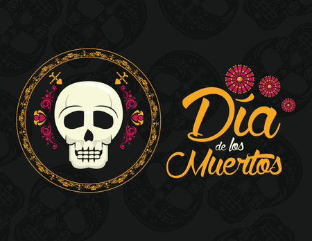day of the dead banner skull cartoons vector illustration graphic designのイラスト素材