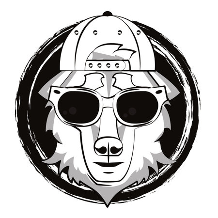 Hipster wolf cool sketch in black and white vector illustration graphic designのイラスト素材