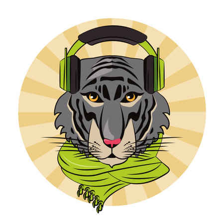 Hipster tiger cool sketch striped round icon vector illustration graphic designのイラスト素材