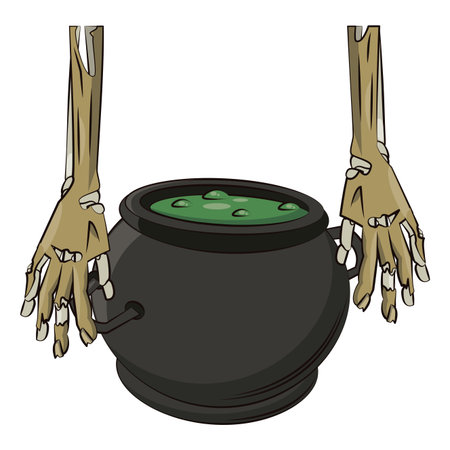 Halloween soup pot and skulls scary cartoons vector illustration graphic designのイラスト素材