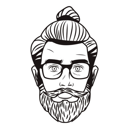 Pop art hispter man face with sunglasses and long hair in black and white vector illustration graphic designのイラスト素材