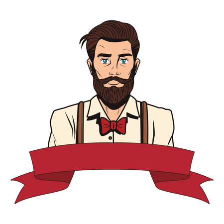 Hipster man with bow tie cartoon pop art blank ribbon banner vector illustration graphic designのイラスト素材