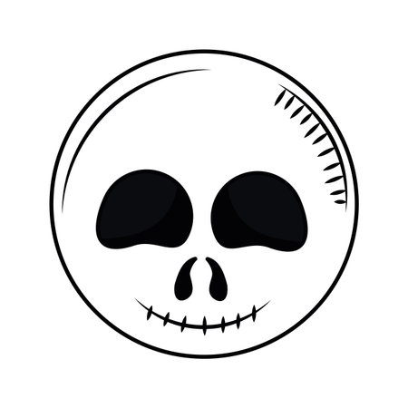Halloween round skull cute cartoon in black and white vector illustration graphic designのイラスト素材