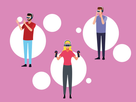 people using Virtual reality technology avatar cartoons vector illustration graphic designのイラスト素材