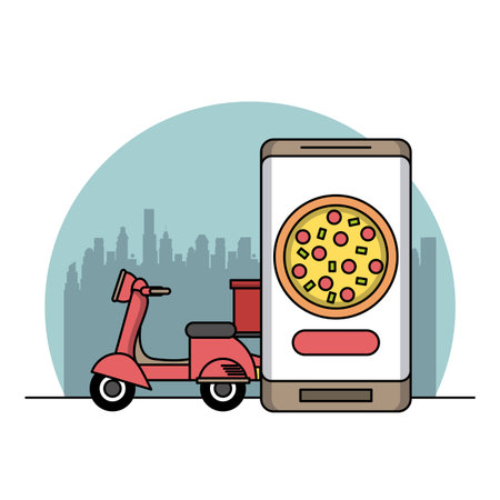 Buy and delivery online food order from smartphone vector illustration graphic designのイラスト素材