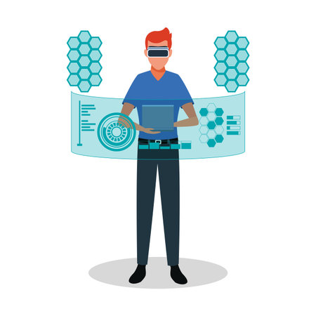 Man using virtual reality technology glasses vector illustration graphic designのイラスト素材