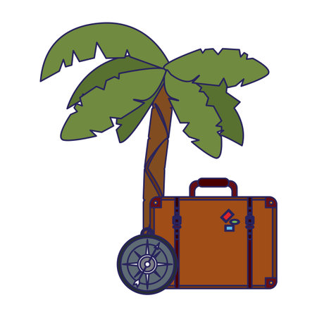 Travel suitcase and palm with navigation compass symbols vector illustration graphic designのイラスト素材