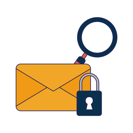 Secure email with padlock and magnifying glass symbols vector illustration graphic designのイラスト素材