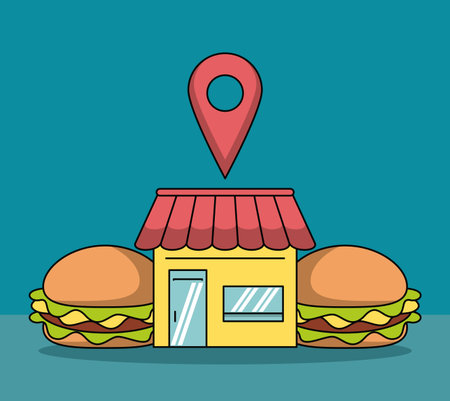 Online orders to restaurants and location vector illustration graphic designのイラスト素材