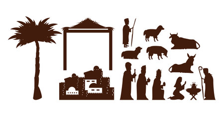 set Traditional Christian Christmas Nativity Scene of baby Jesus vector illustration graphic designのイラスト素材