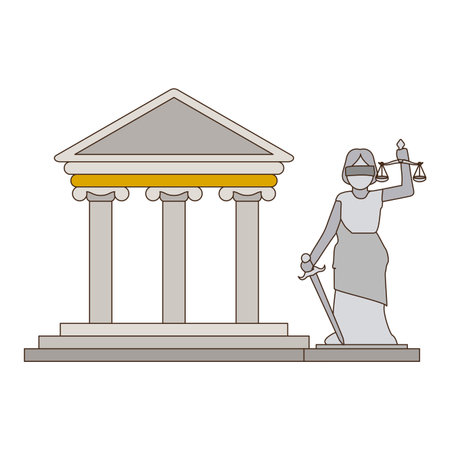Justice and law building and lady statue vector illustration graphic designのイラスト素材
